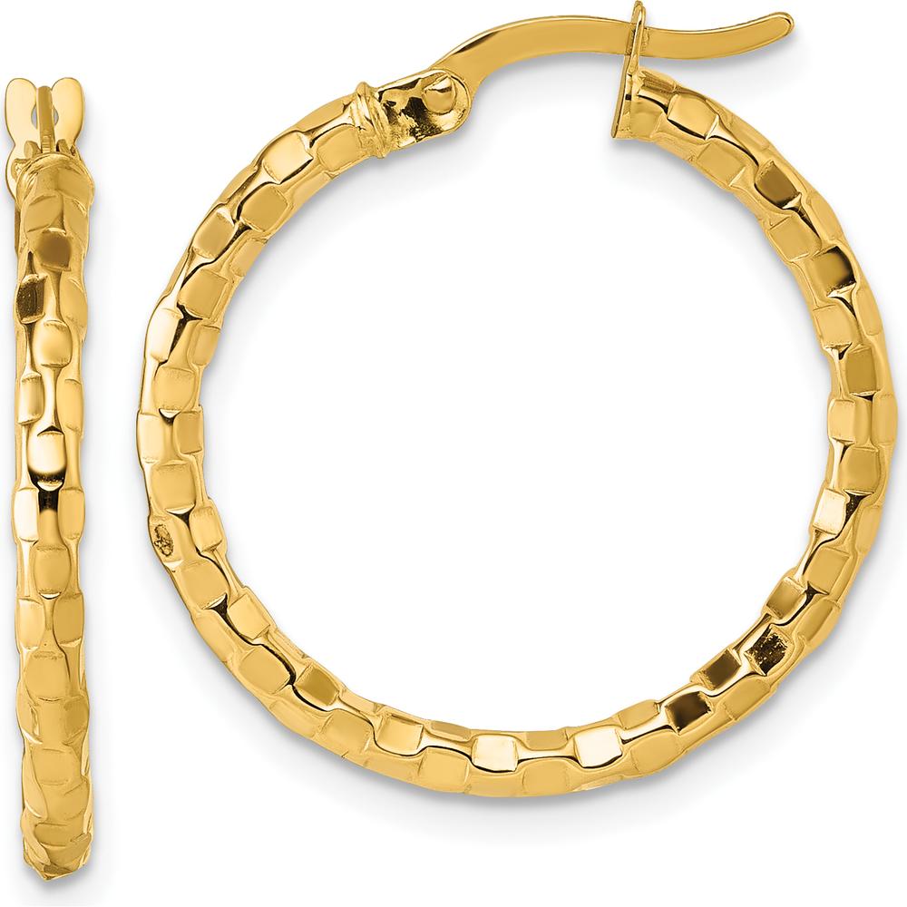 14K Yellow Gold Textured Tube Hoop Earrings - 25mm Length, 2.3mm Thickness by 0