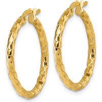 14K Yellow Gold Textured Tube Hoop Earrings - 25mm Length, 2.3mm Thickness by 0