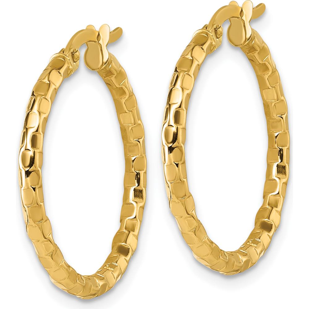 14K Yellow Gold Textured Tube Hoop Earrings - 25mm Length, 2.3mm Thickness by 0