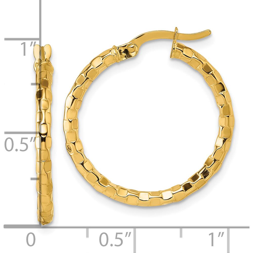 14K Yellow Gold Textured Tube Hoop Earrings - 25mm Length, 2.3mm Thickness by 0