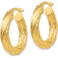 14K Yellow Gold Textured Tube Hoop Earrings - 28mm Length by 0