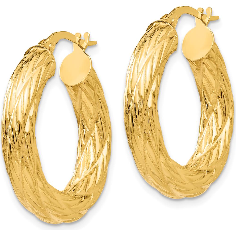 14K Yellow Gold Textured Tube Hoop Earrings - 28mm Length by 0
