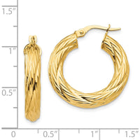 14K Yellow Gold Textured Tube Hoop Earrings - 28mm Length by 0