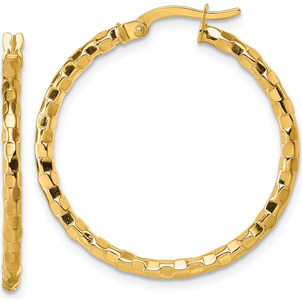 14K Yellow Gold Textured Tube Hoop Earrings - 30mm Length by 0