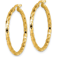 14K Yellow Gold Textured Tube Hoop Earrings - 30mm Length by 0