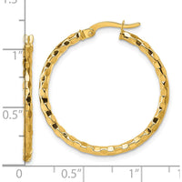 14K Yellow Gold Textured Tube Hoop Earrings - 30mm Length by 0