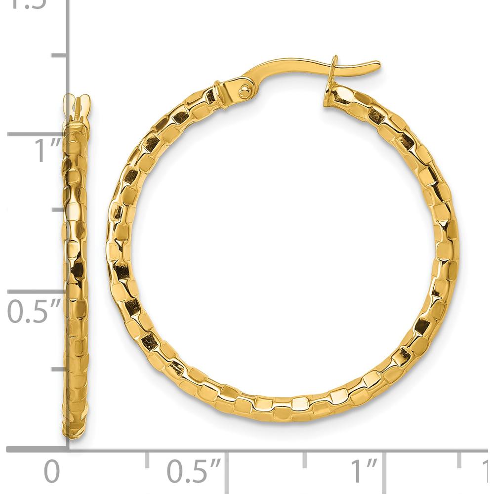 14K Yellow Gold Textured Tube Hoop Earrings - 30mm Length by 0