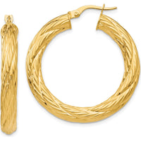 14K Yellow Gold Textured Tube Hoop Earrings - 37mm Length, 4.5mm Thickness by 0