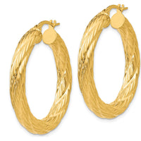 14K Yellow Gold Textured Tube Hoop Earrings - 37mm Length, 4.5mm Thickness by 0