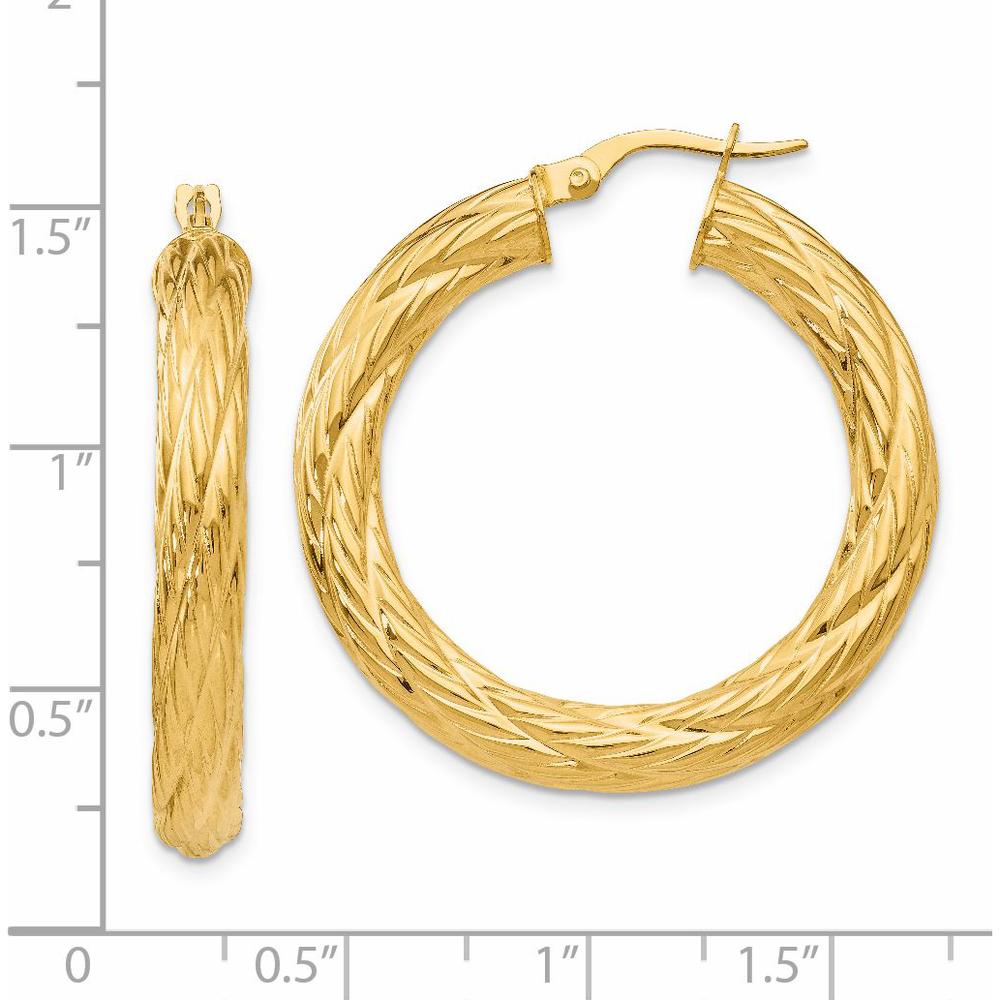 14K Yellow Gold Textured Tube Hoop Earrings - 37mm Length, 4.5mm Thickness by 0