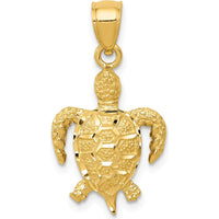 14K Yellow Gold Textured Turtle Pendant - Symbolic Ocean Charm - 25mm by Oro Pregiato