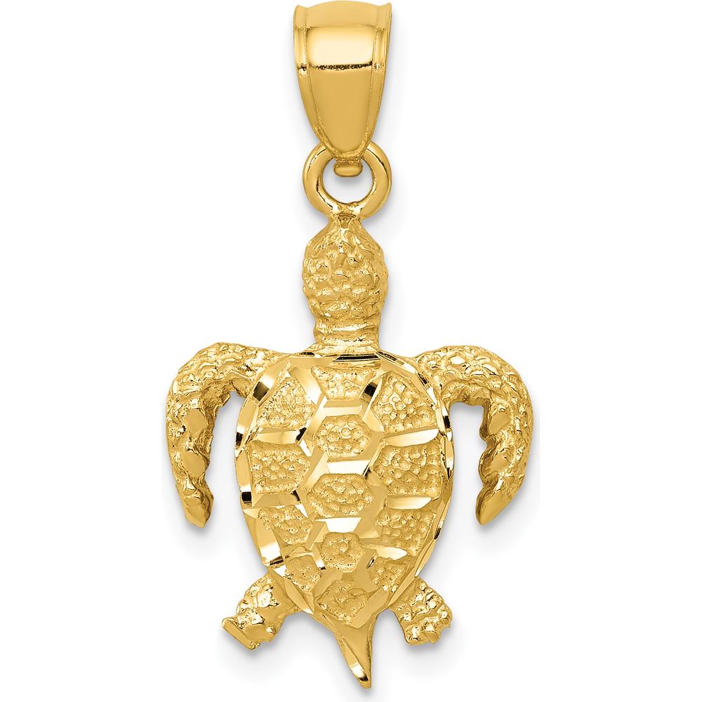 14K Yellow Gold Textured Turtle Pendant - Symbolic Ocean Charm - 25mm by Oro Pregiato