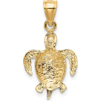 14K Yellow Gold Textured Turtle Pendant - Symbolic Ocean Charm - 25mm by Oro Pregiato