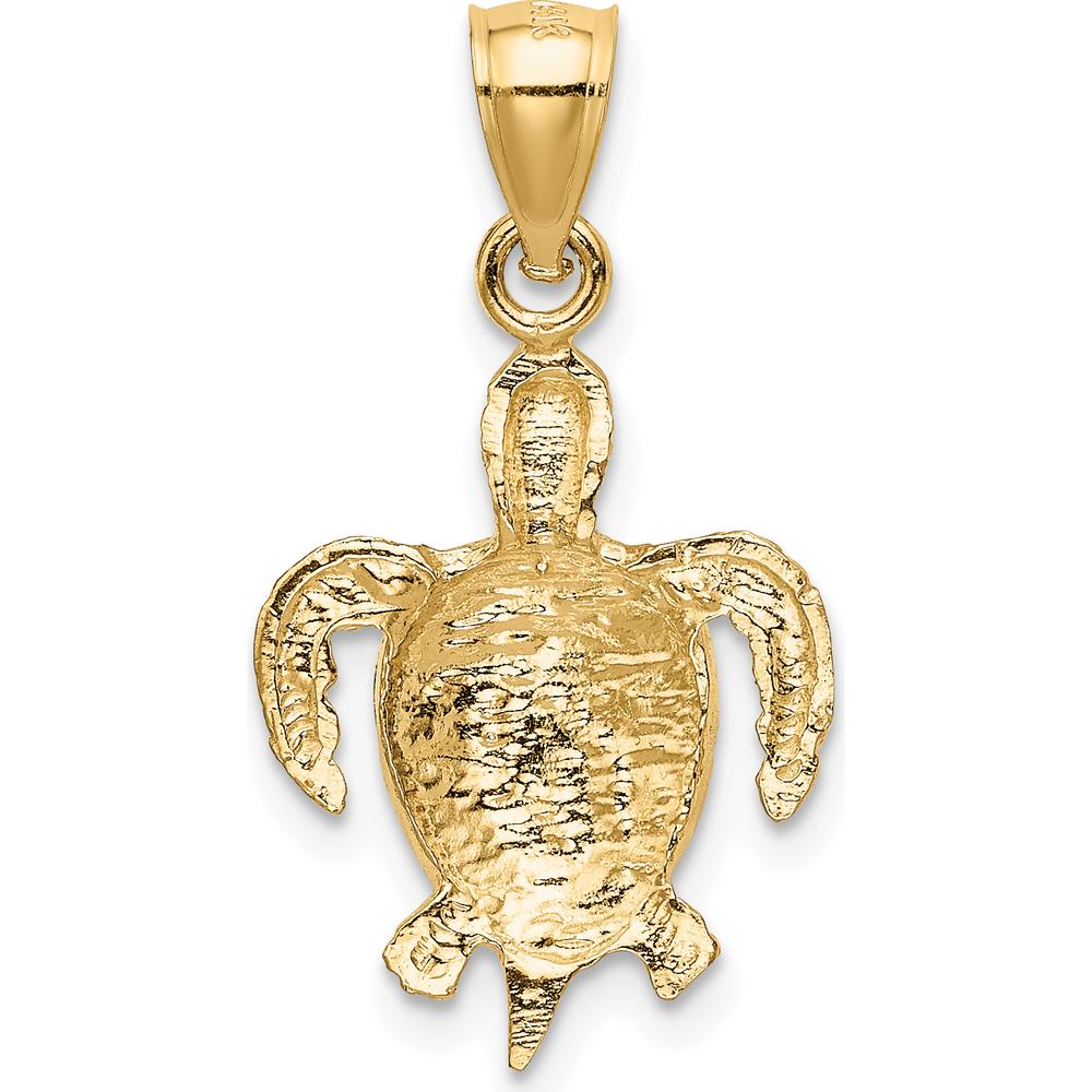 14K Yellow Gold Textured Turtle Pendant - Symbolic Ocean Charm - 25mm by Oro Pregiato