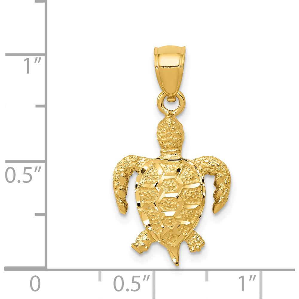 14K Yellow Gold Textured Turtle Pendant - Symbolic Ocean Charm - 25mm by Oro Pregiato