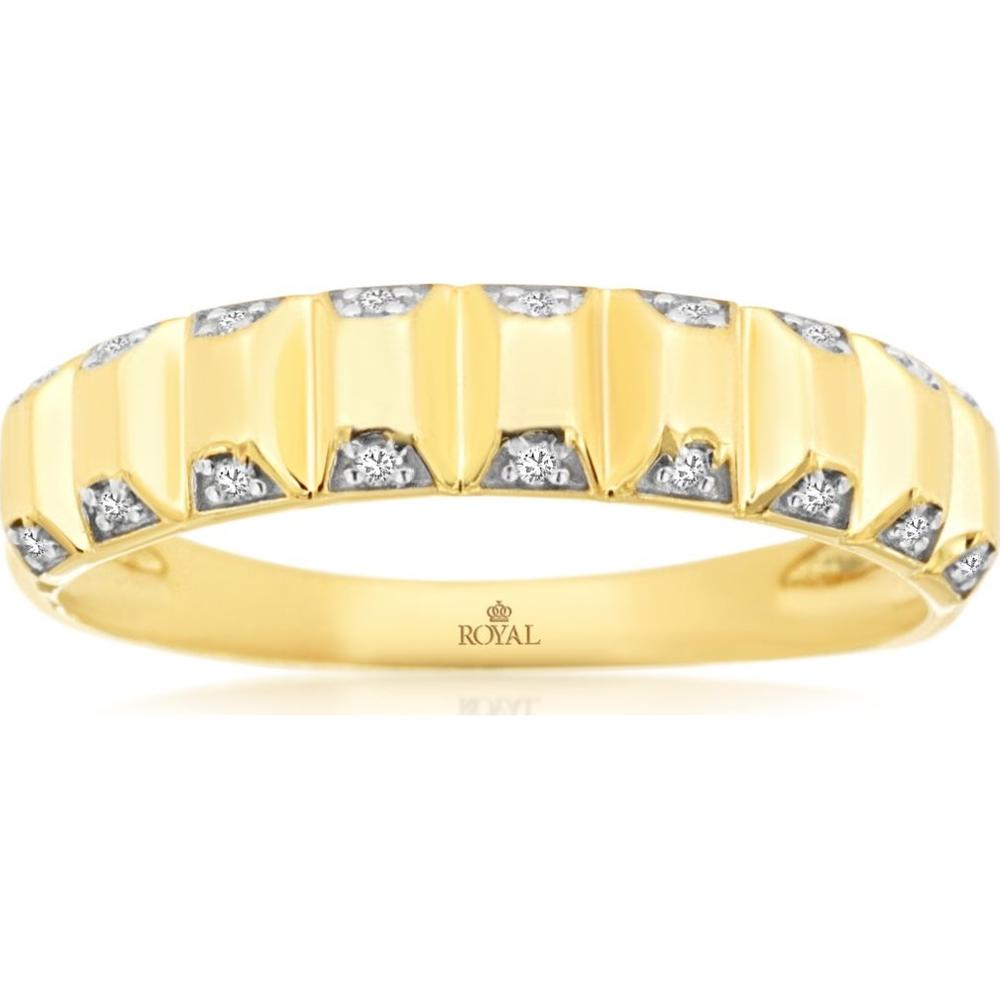 14K Yellow Gold Textured Wedding Band with Round Diamonds - 0.07 Carat Total Diamond Weight - Royal Jewelry