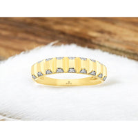14K Yellow Gold Textured Wedding Band with Round Diamonds - 0.07 Carat Total Diamond Weight - Royal Jewelry
