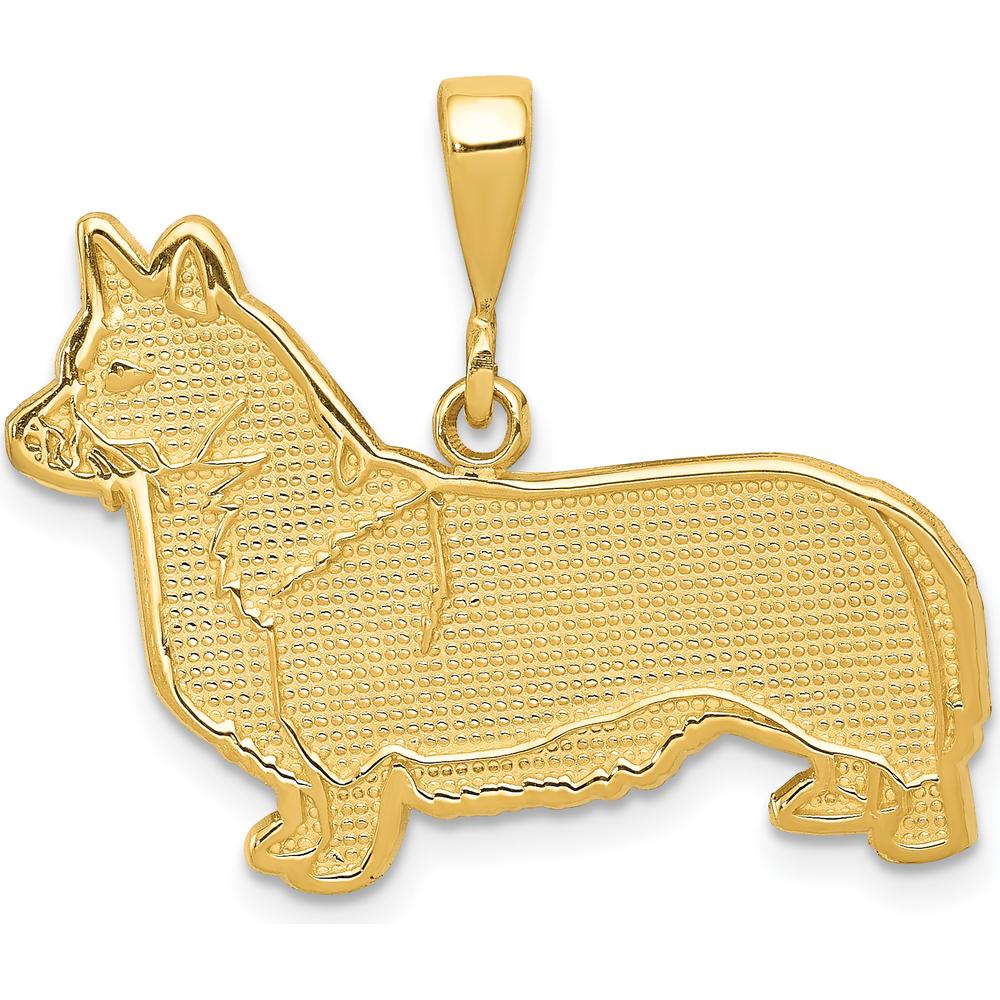 14K Yellow Gold Textured Welsh Corgi Dog Pendant - 25mm Length, 28mm Width by Oro Pregiato