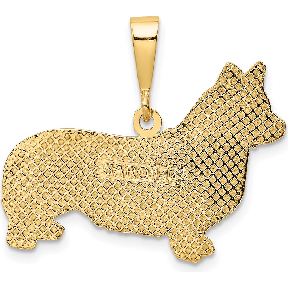 14K Yellow Gold Textured Welsh Corgi Dog Pendant - 25mm Length, 28mm Width by Oro Pregiato