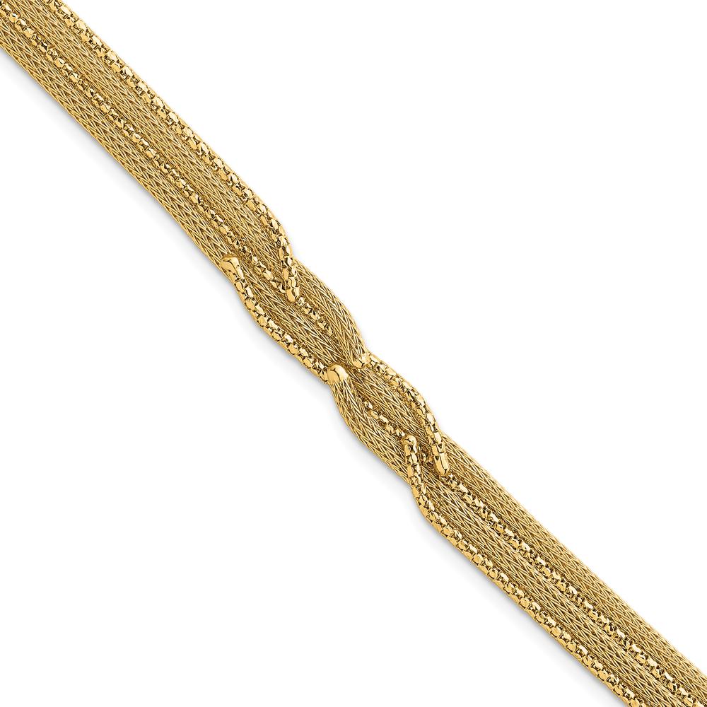 14K Yellow Gold Textured Woven Mesh Bracelet - 7.5" Length by 0