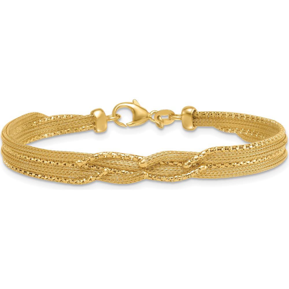 14K Yellow Gold Textured Woven Mesh Bracelet - 7.5" Length by 0