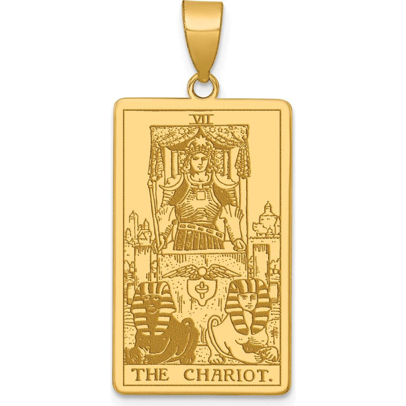 14K Yellow Gold "The Chariot" Tarot Card Pendant - Symbol of Strength and Victory by Oro Pregiato