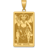 14K Yellow Gold The Devil Tarot Card Pendant - Symbolic Design with Polished and Textured Finish by Oro Pregiato