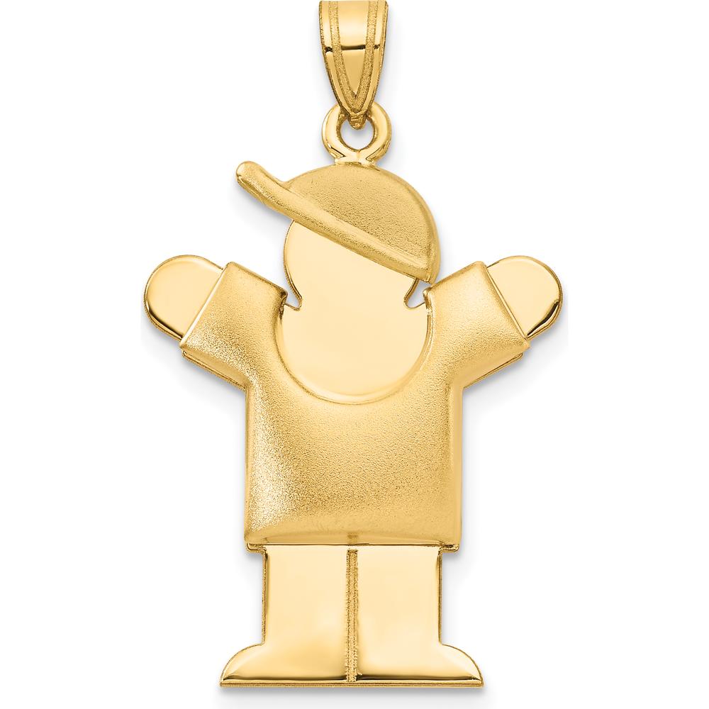 14K Yellow Gold The Kids Puffed Boy with Hat Engravable Love Charm by Oro Pregiato