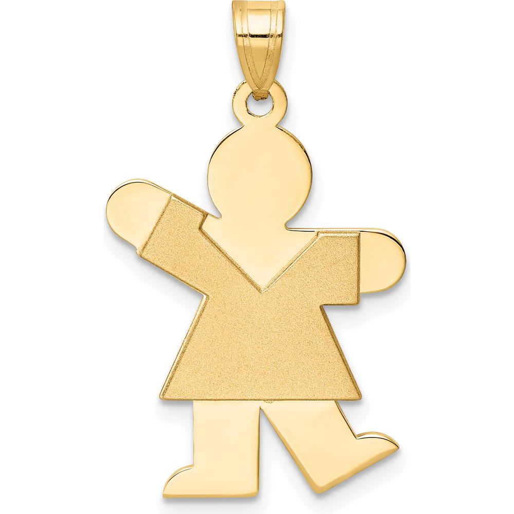 14K Yellow Gold The Kids Solid Satin Medium Girl Engravable Kiss Charm Pendant - Customizable by Oro Pregiato