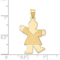 14K Yellow Gold The Kids Solid Satin Medium Girl Engravable Kiss Charm Pendant - Customizable by Oro Pregiato