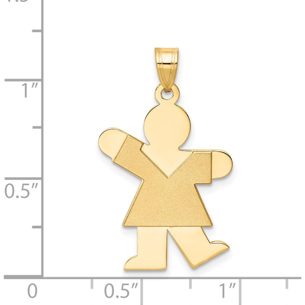 14K Yellow Gold The Kids Solid Satin Medium Girl Engravable Kiss Charm Pendant - Customizable by Oro Pregiato