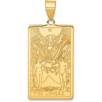 14K Yellow Gold "The Lovers" Tarot Card Pendant - Polished Finish with Textured Detail by Oro Pregiato