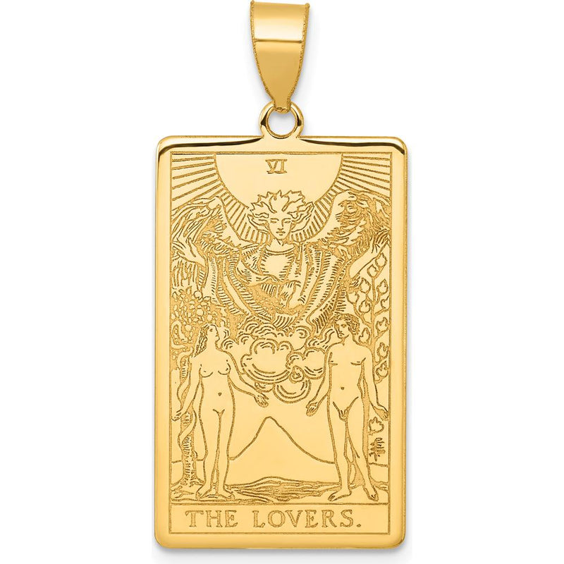 14K Yellow Gold "The Lovers" Tarot Card Pendant - Polished Finish with Textured Detail by Oro Pregiato