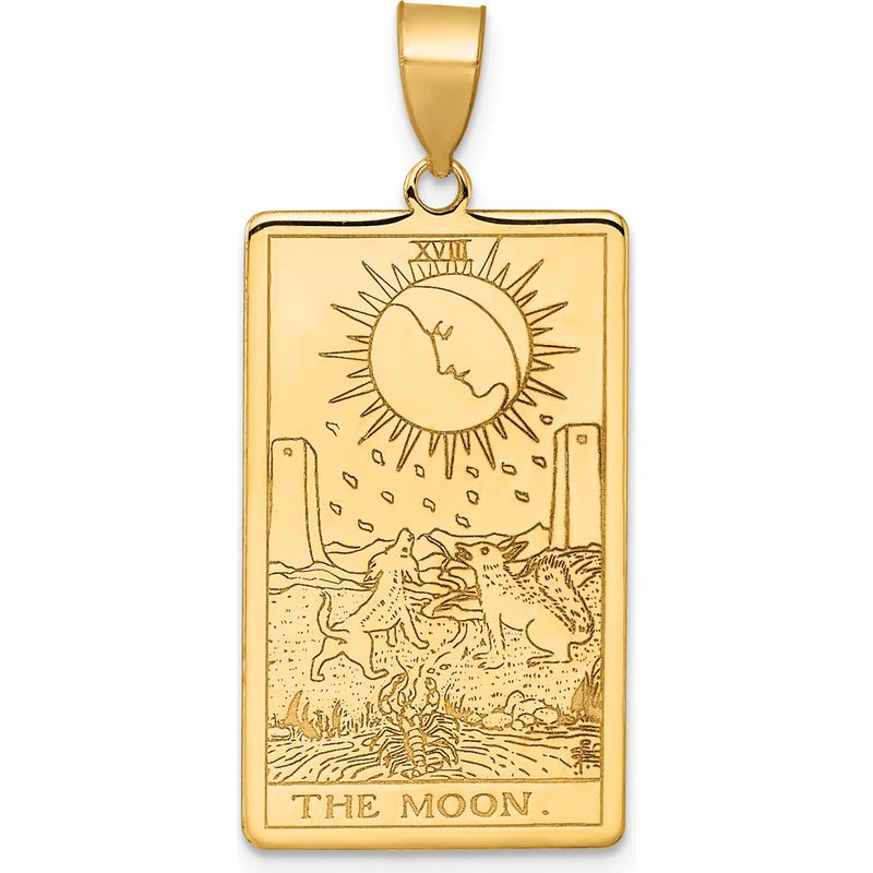 14K Yellow Gold The Moon Tarot Card Pendant - Symbolic Spiritual Jewelry by Oro Pregiato
