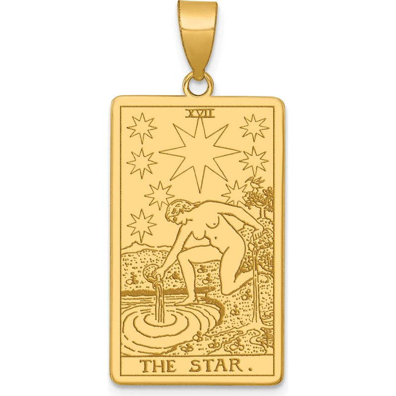 14K Yellow Gold The Star Tarot Card Pendant - Polished Finish, 36mm Length by Oro Pregiato