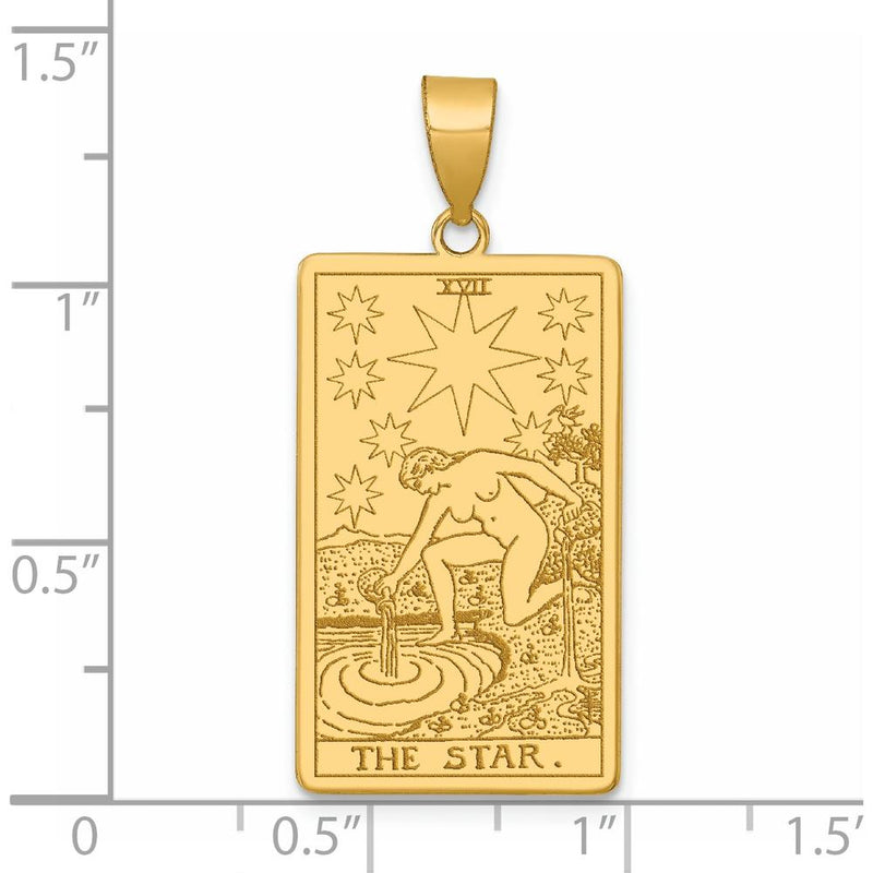 14K Yellow Gold The Star Tarot Card Pendant - Polished Finish, 36mm Length by Oro Pregiato