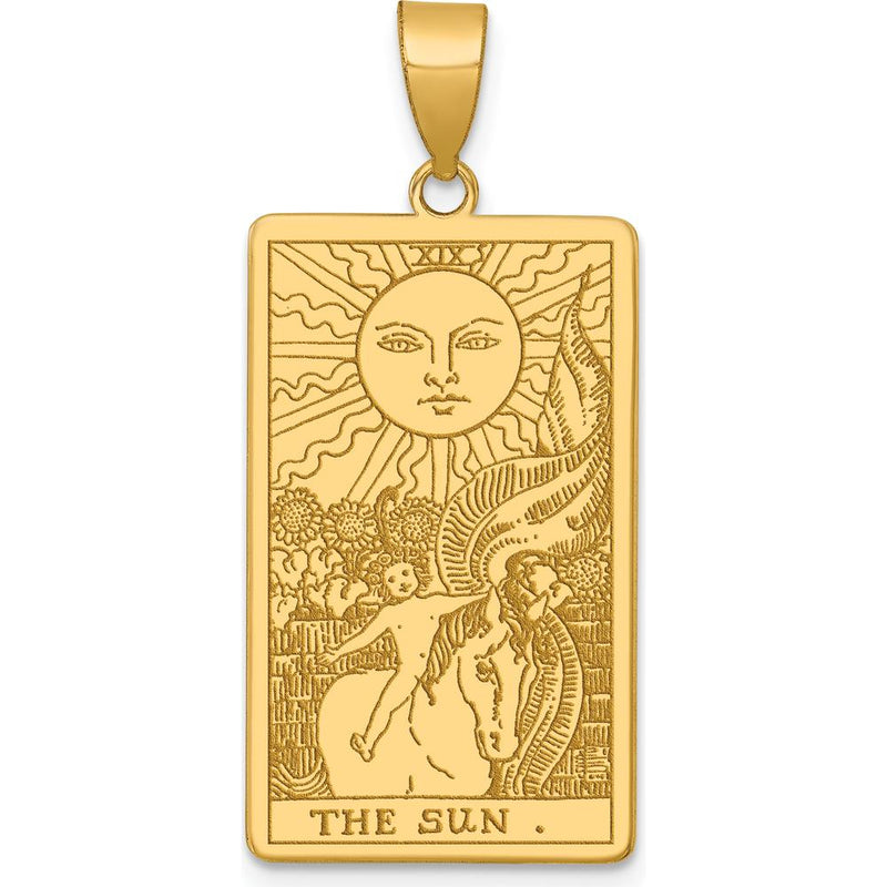 14K Yellow Gold "The Sun" Tarot Card Pendant - Spiritual Charm with Polished Finish by Oro Pregiato