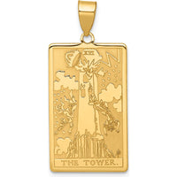 14K Yellow Gold The Tower Tarot Card Pendant - Textured Gold Charm by Oro Pregiato