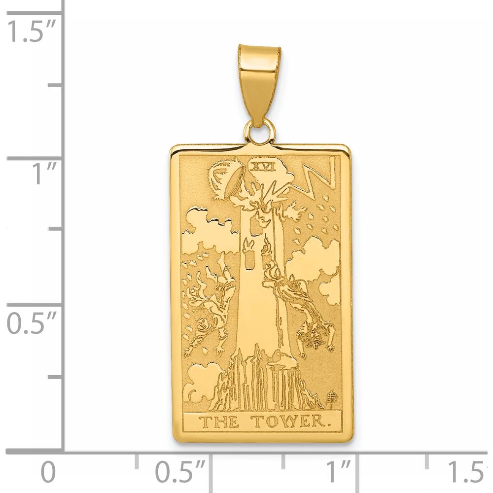 14K Yellow Gold The Tower Tarot Card Pendant - Textured Gold Charm