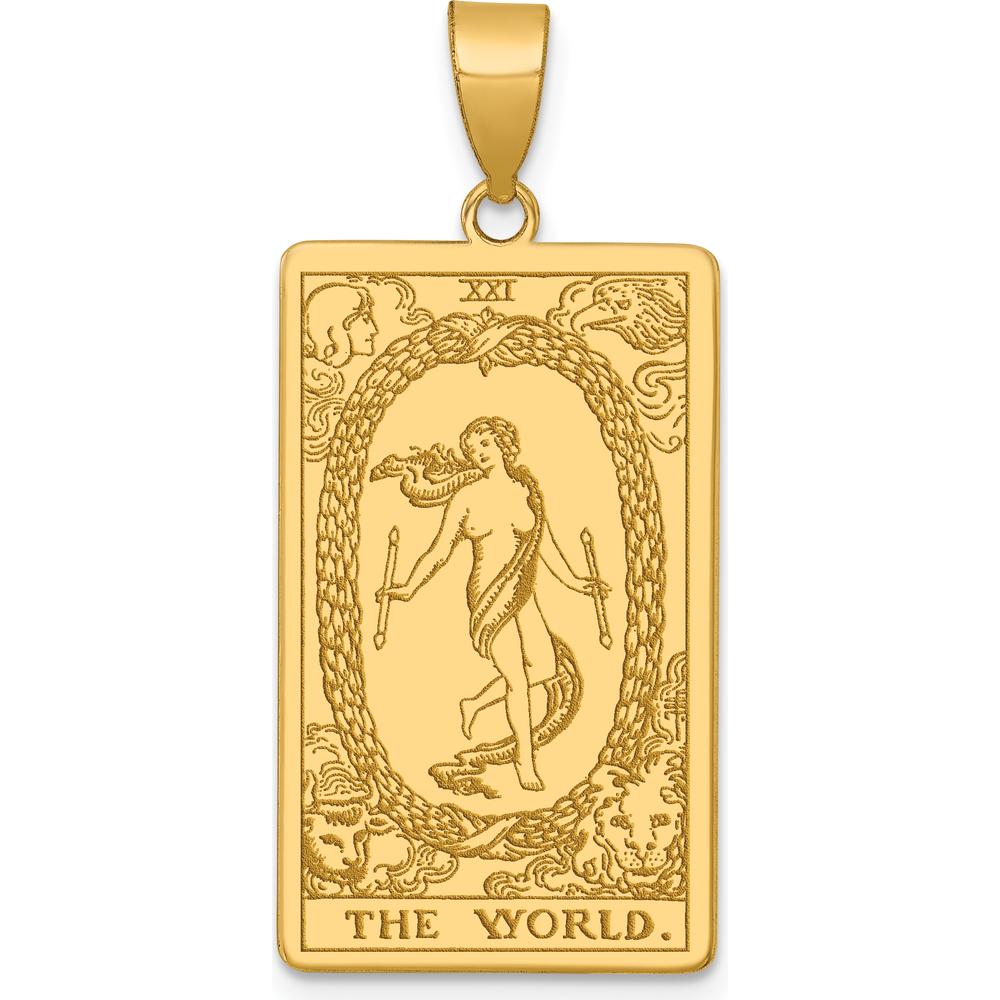 14K Yellow Gold The World Tarot Card Pendant with Intricate Textured Design by Oro Pregiato