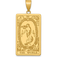 14K Yellow Gold The World Tarot Card Pendant with Intricate Textured Design by Oro Pregiato