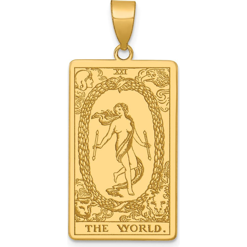 14K Yellow Gold The World Tarot Card Pendant with Intricate Textured Design by Oro Pregiato