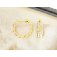 14K Yellow Gold Thick Diamond Hoop Earrings with Pave Borders and Flush-Set Round Diamonds - 0.58 Carat Total Diamond Weight - Royal Jewelry
