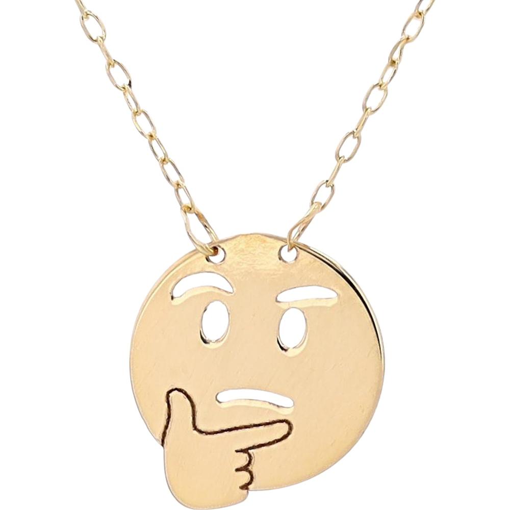 14K Yellow Gold "Thinking Face" Emoji Pendant Necklace - 16" to 18" Adjustable Chain