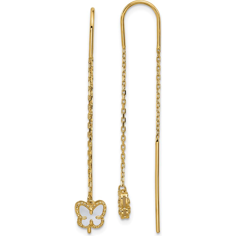 14K Yellow Gold Threader Earrings with Natural Mother of Pearl Butterfly - 2.00 Carat Total Weight by 0