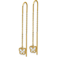 14K Yellow Gold Threader Earrings with Natural Mother of Pearl Butterfly - 2.00 Carat Total Weight by 0