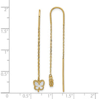 14K Yellow Gold Threader Earrings with Natural Mother of Pearl Butterfly - 2.00 Carat Total Weight by 0