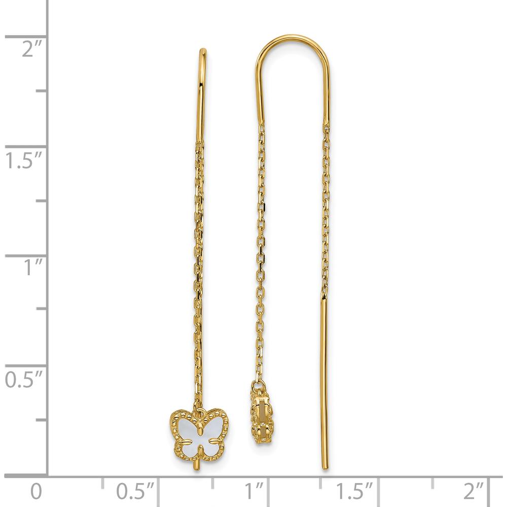 14K Yellow Gold Threader Earrings with Natural Mother of Pearl Butterfly - 2.00 Carat Total Weight by 0