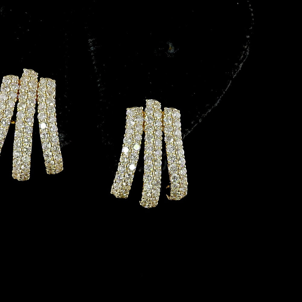 14K Yellow Gold Three-Bar Vertical Drop Earrings with 1.35 Carats Total Weight Lab Diamonds - D VS1 Prong Set Brilliant Round Stones - Covaloro Fine Jewelry