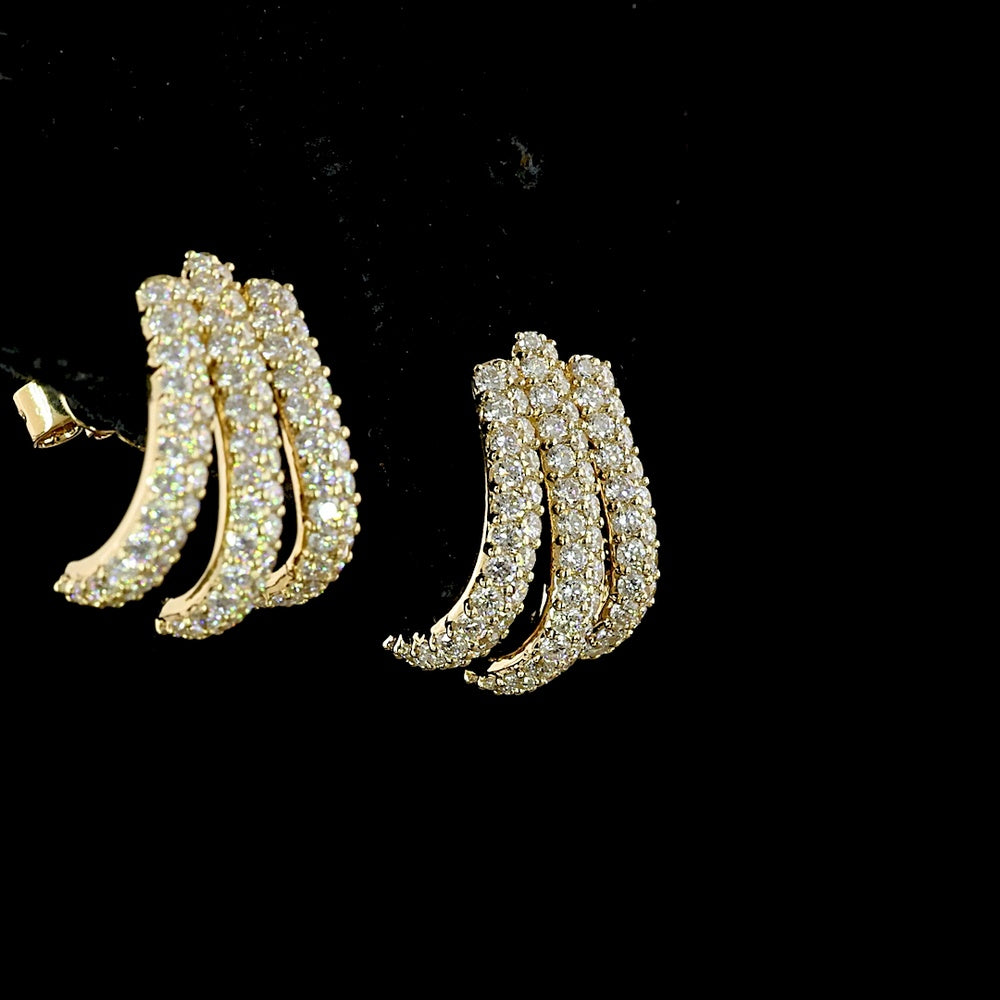14K Yellow Gold Three-Bar Vertical Drop Earrings with 1.35 Carats Total Weight Lab Diamonds - D VS1 Prong Set Brilliant Round Stones - Covaloro Fine Jewelry